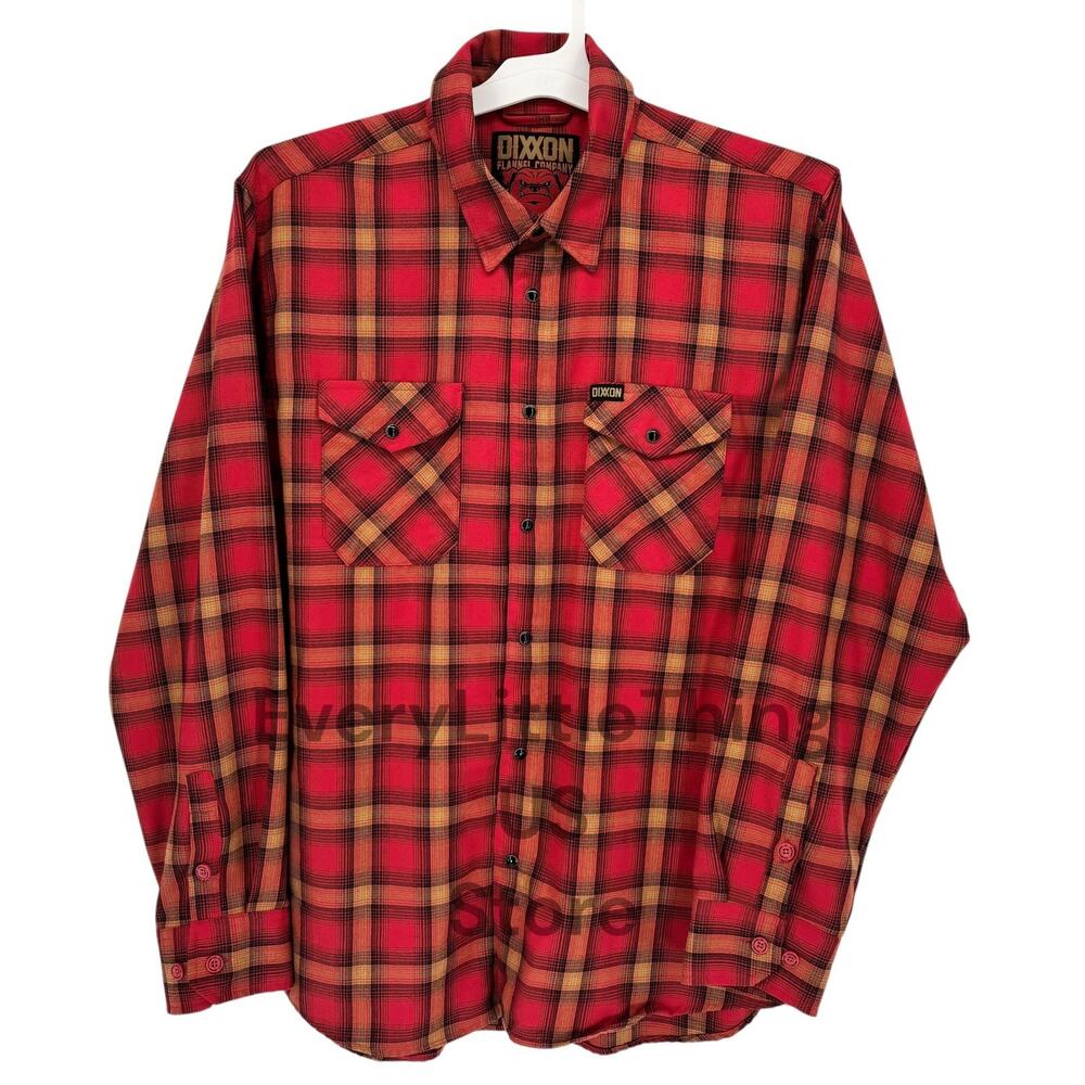 Dixxon‎ Flannel Jarhead Shirt Mens XL Red Plaid Pearl Snap Button Up Long Sleeve